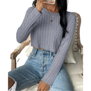 SHEIN EZwear Scoop Neck Rib Knit Crop Tee - Size Medium